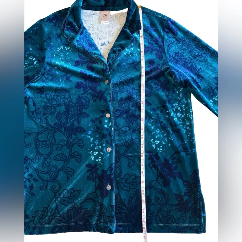 NWT Natori Lush Peony Velour Pajama Set Floral Blue Size Small - Picture 7 of 15